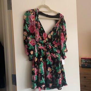 For love & lemon black floral mini dress size S NWT